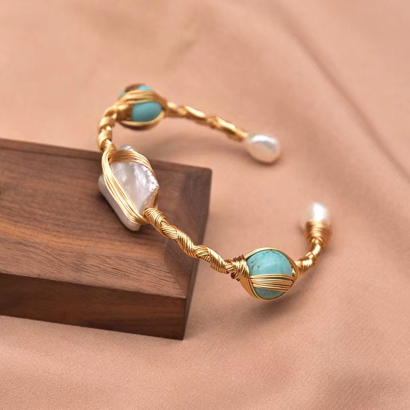 Genuine Freshwater Baroque Pearl Turquoise Bracelet (Limited Edition)