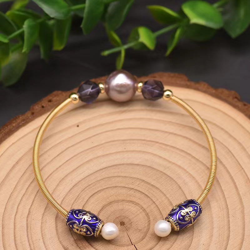 Genuine Freshwater Purple Baroque Pearl & Amethyst Bracelet (Limited Edition)