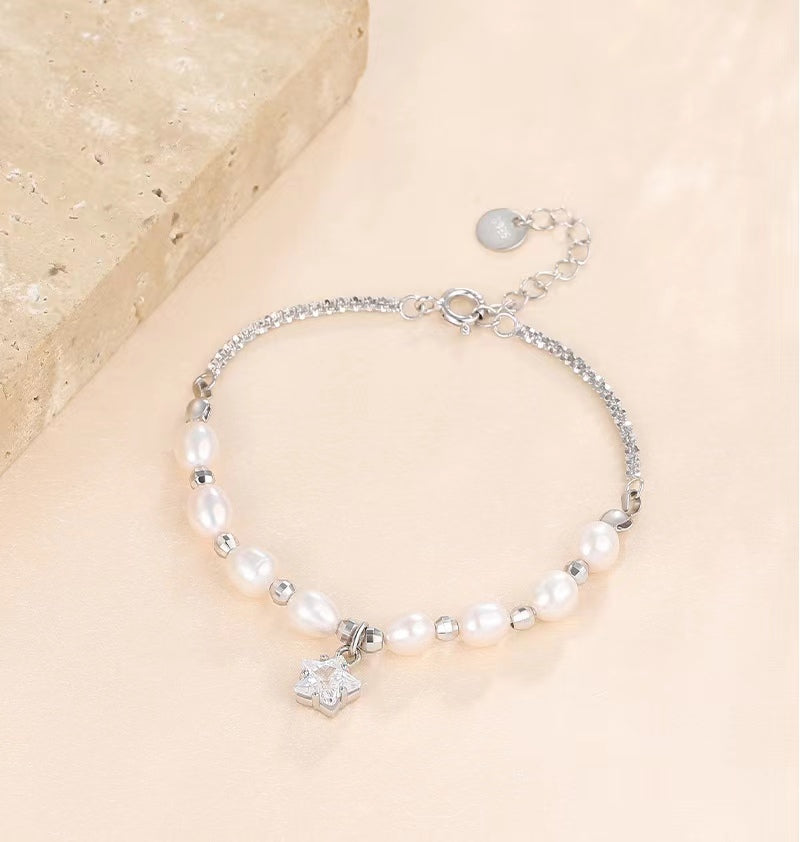 Genuine Freshwater Pearl Solid S925 Silver Meteor Bracelet