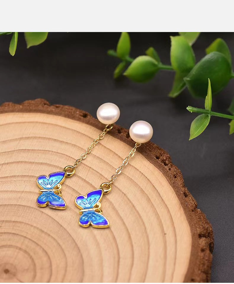 Genuine Freshwater Baroque Pearl Blue Butterfly Earrings (Limited Edition)