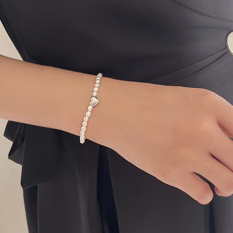 Genuine Freshwater Pearl Solid S925 Silver Love Heart Bracelet