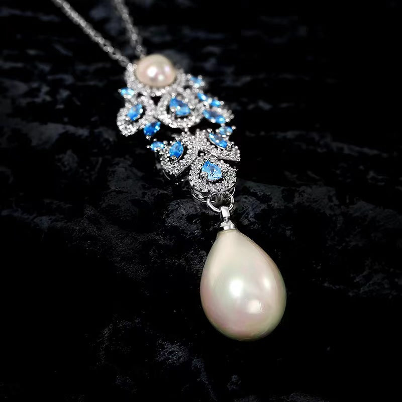 Genuine Freshwater Pearl Blue Diamond Set