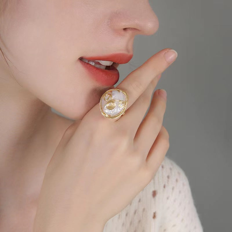 Genuine Freshwater Baroque Pearl Water Wave Ring