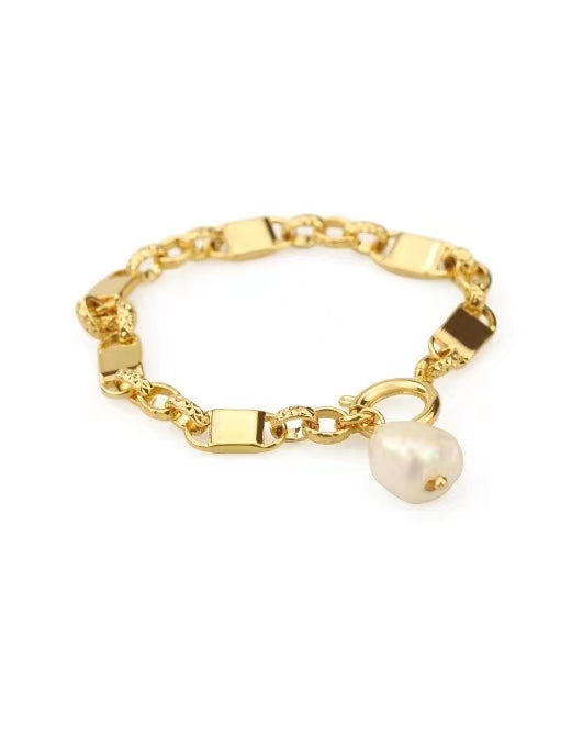 Genuine Freshwater Baroque Pearl Gold Lock Bracelet