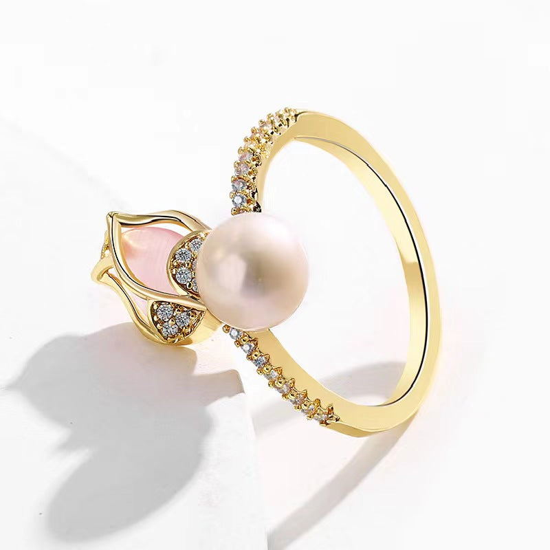 Genuine Freshwater Pearl Pink Rose Ring