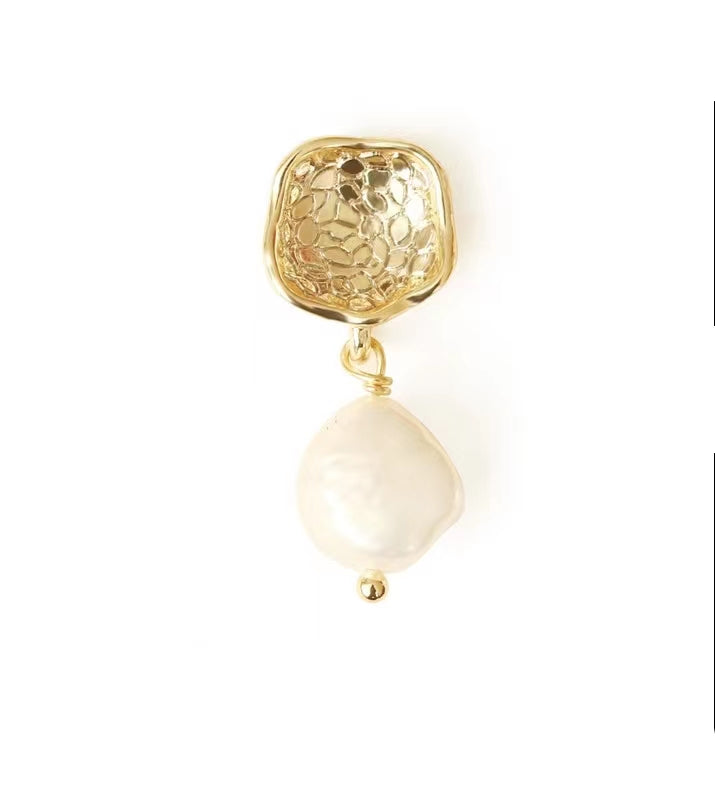 Genuine Freshwater Baroque Pearl Gold Flap Earrings