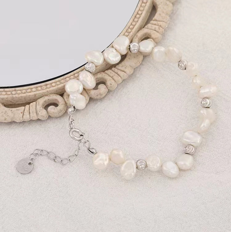 Genuine Baroque Pearl Solid S925 Silver Dew Bracelet