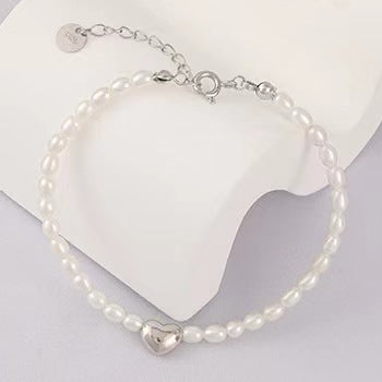 Genuine Freshwater Pearl Solid S925 Silver Love Heart Bracelet