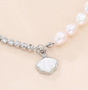 Genuine Freshwater Pearl Solid S925 Silver Shell Bracelet