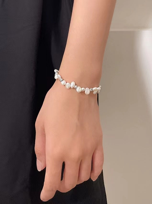 Genuine Baroque Pearl Solid S925 Silver Dew Bracelet