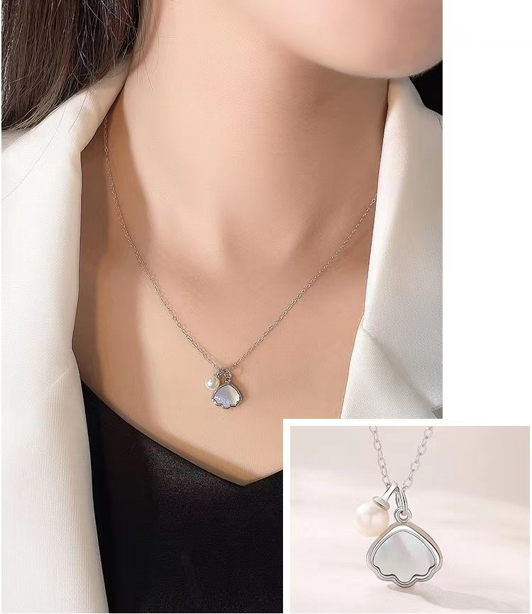 Genuine Baroque Pearl Solid S925 Silver Shell's Love Necklace