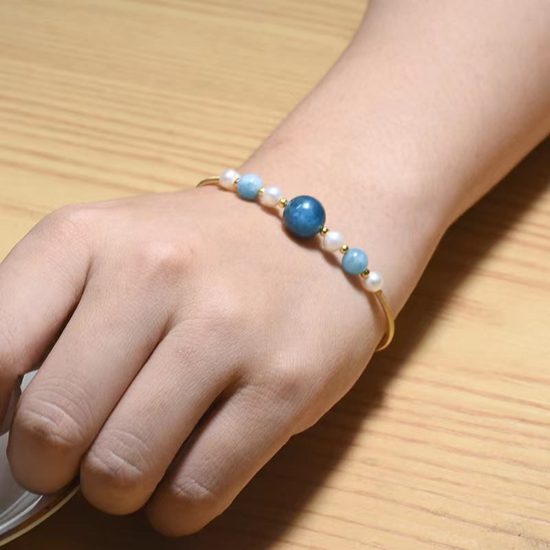 Genuine Freshwater Pearl & Aquamarine Bracelet (Limited Edition)