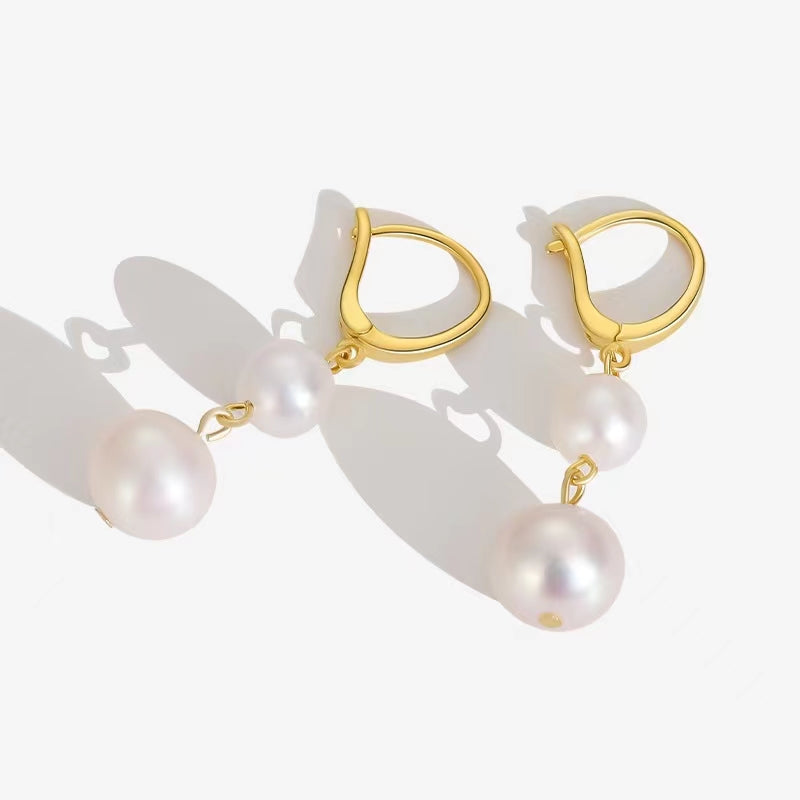 Genuine Baroque Pearl Solid S925 Sliver Rain Earrings