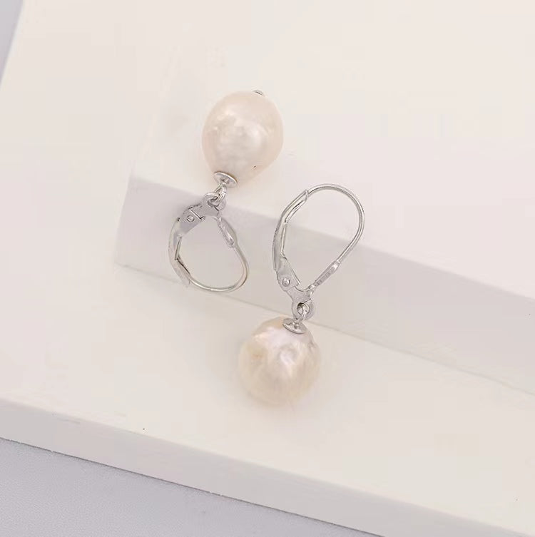 Genuine Baroque Pearl Solid S925 Silver Lantern Earrings