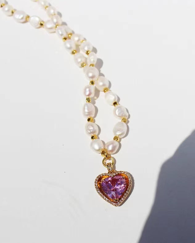 Genuine Freshwater Pearl Rainbow Heart Necklace