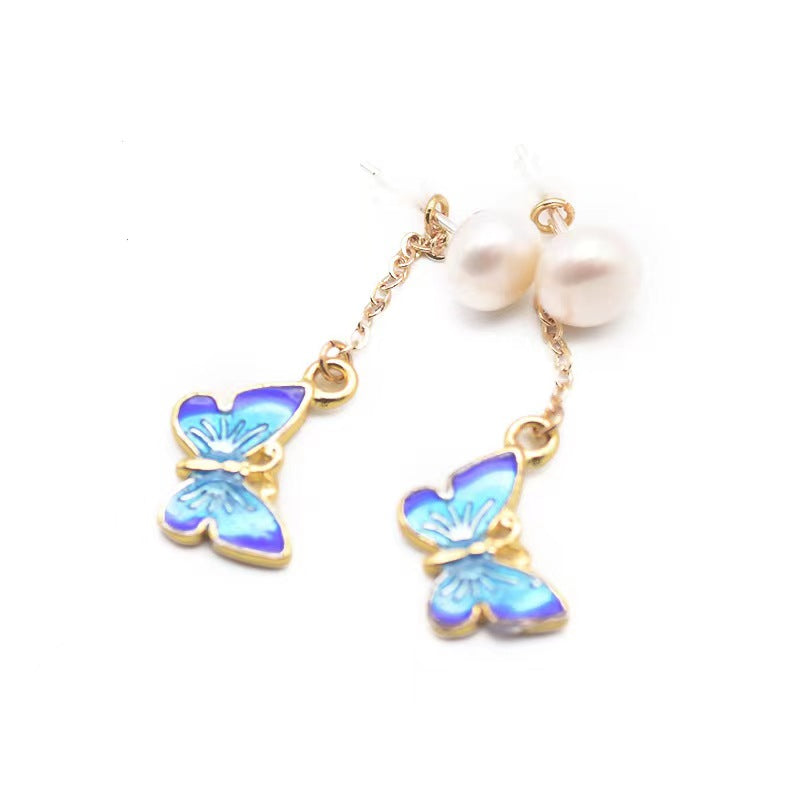 Genuine Freshwater Baroque Pearl Blue Butterfly Earrings (Limited Edition)