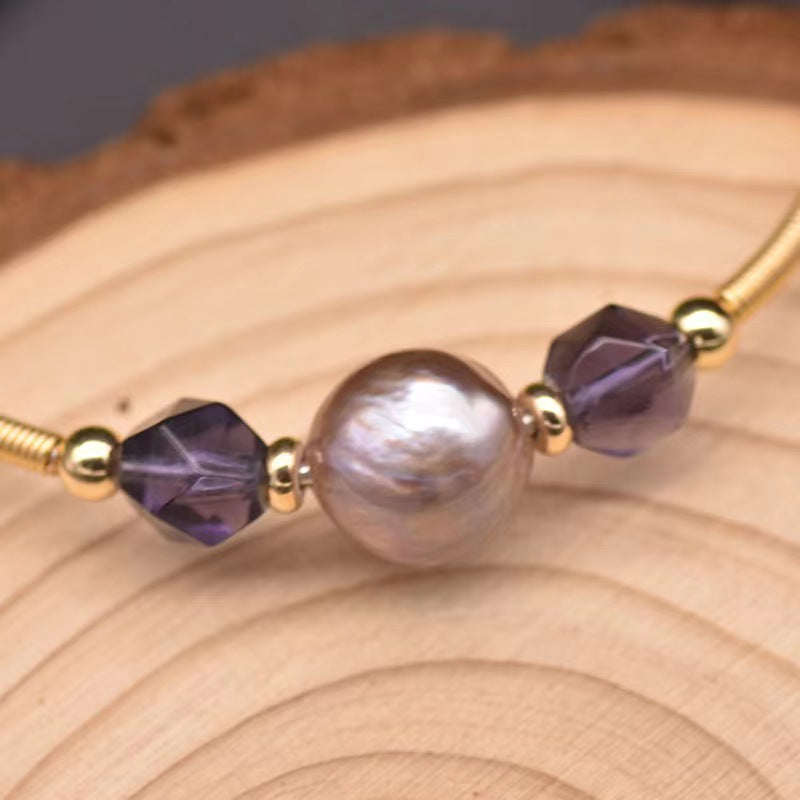 Genuine Freshwater Purple Baroque Pearl & Amethyst Bracelet (Limited Edition)