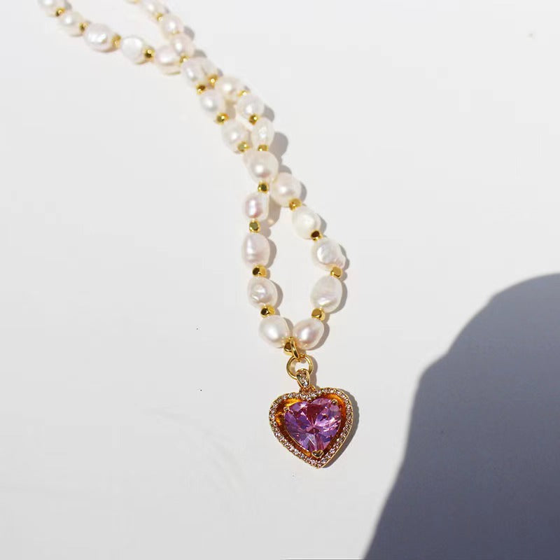 Genuine Freshwater Pearl Rainbow Heart Necklace