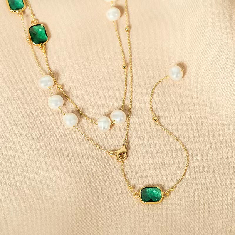 Genuine Freshwater Pearl Emerald Set