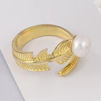 Genuine Freshwater Pearl Solid S925 Silver Wings Ring