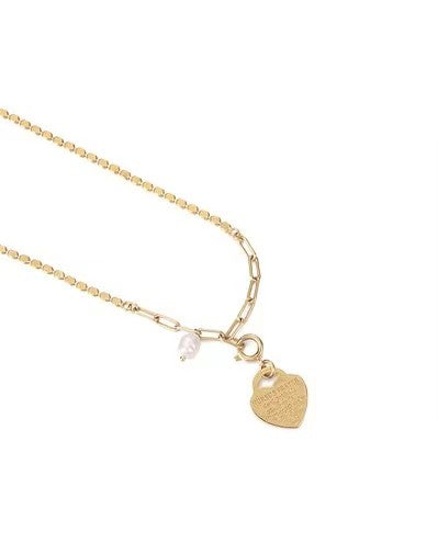 Genuine Freshwater Pearl Heart Tag Necklace