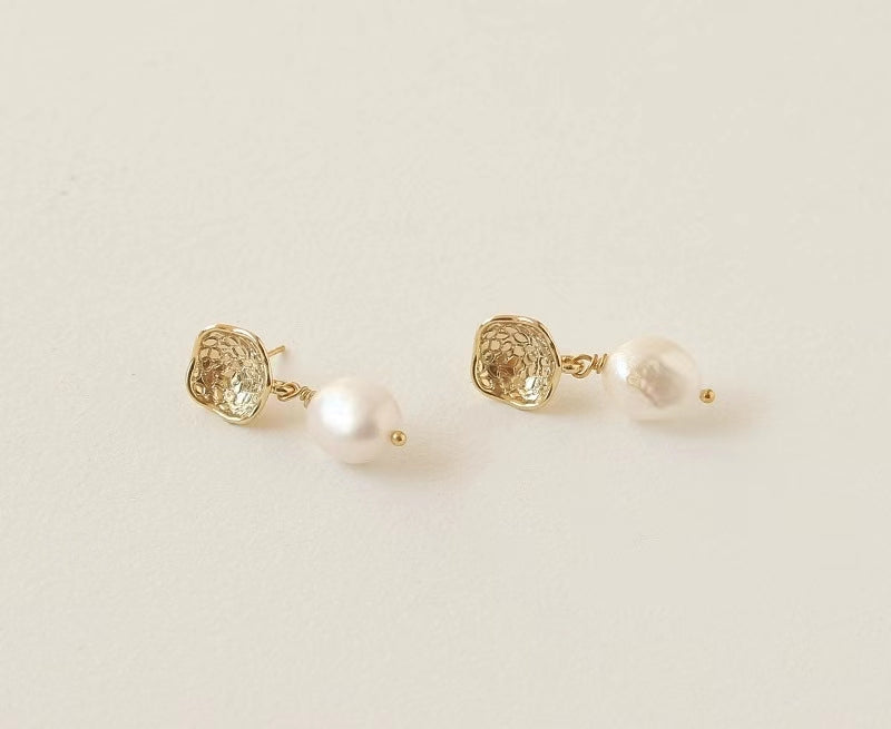 Genuine Freshwater Baroque Pearl Gold Flap Earrings