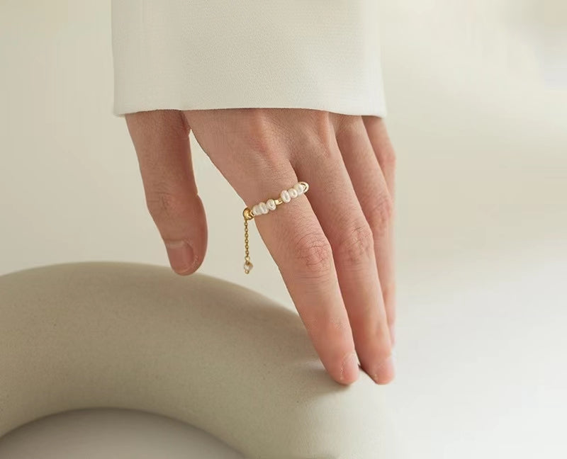 Genuine Freshwater Pearl Gold Cube Ring