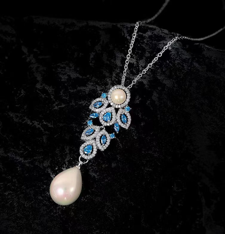 Genuine Freshwater Pearl Blue Diamond Set